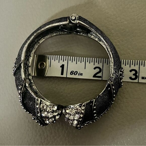 Vintage Rhinestones and Silvertone Statement Fashion Wide Cuff Bracelet - Picture 6 of 6